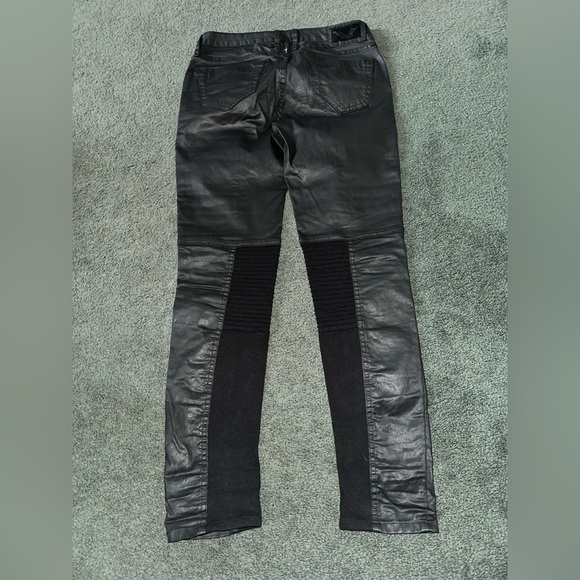 Robin's Jean Black Leather Straight Leg Jeans - Picture 3 of 6